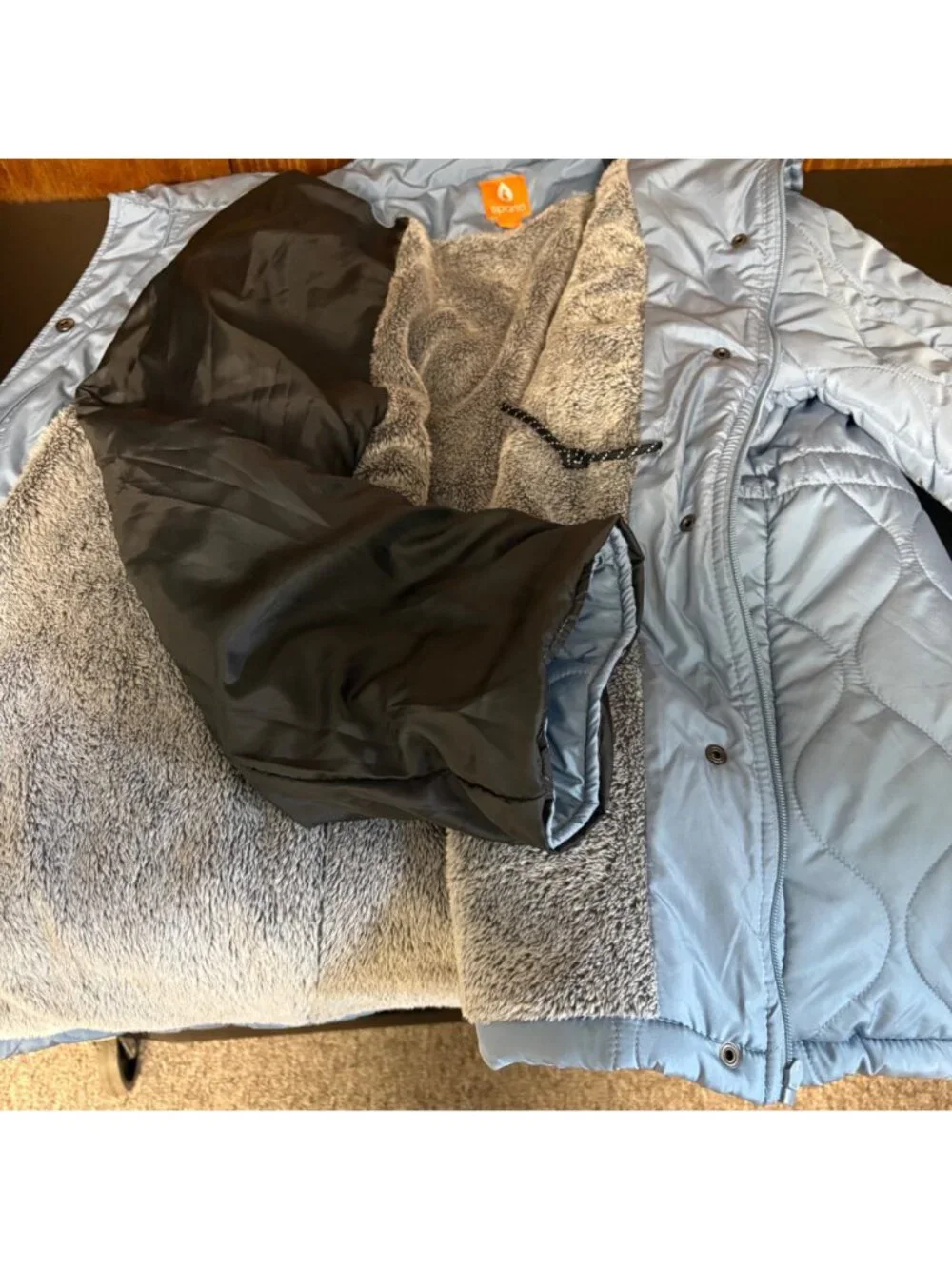 Sporto Womens Plus 1X Blue Quilted Coat Faux Fur Lined Winter Anorak Jacket